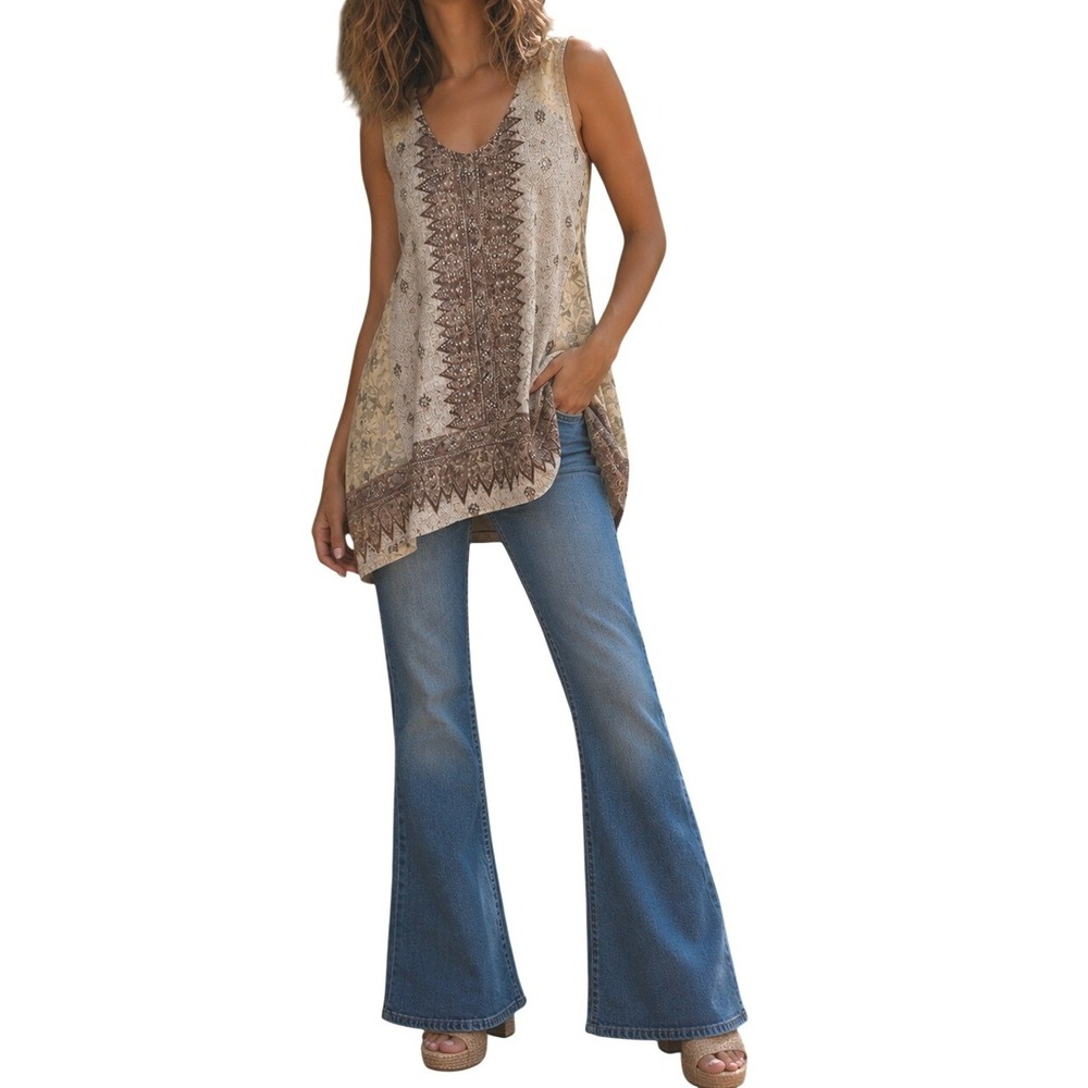 Vocal Rhinestone Lace Tankโ Top Sz S Boho Western Cream Brown Festival Beach